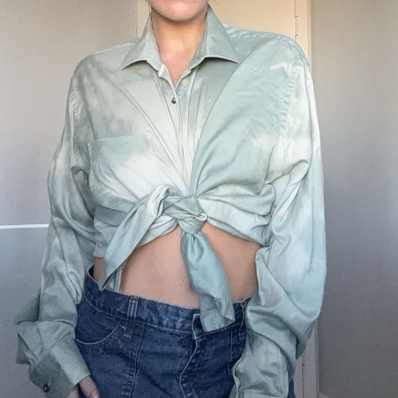 Green Tie Dye Button Up Collared Shirt - Picture 7 of 7